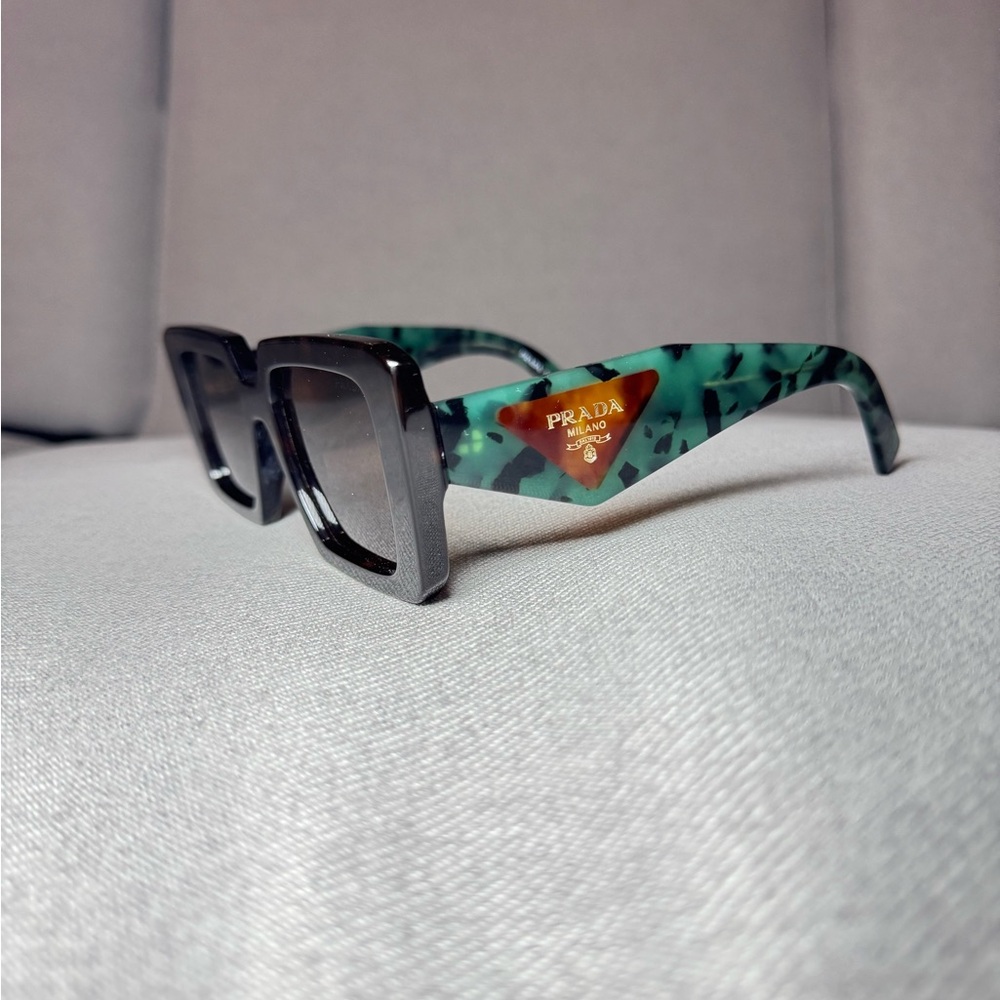 Prada Black and Green Geometric Sunglasses